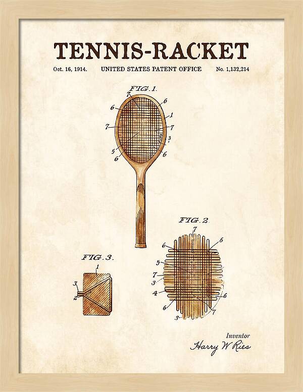 Tennis Racket Watercolor Patent Us1132214a