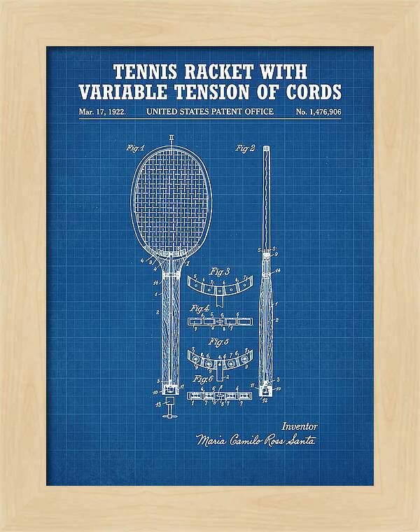 Tennis Racket With Variable Tension Of Cords Blueprint Patent Us1476906a