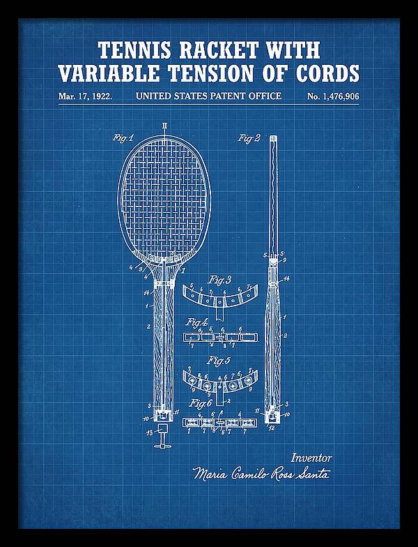 Tennis Racket With Variable Tension Of Cords Blueprint Patent Us1476906a