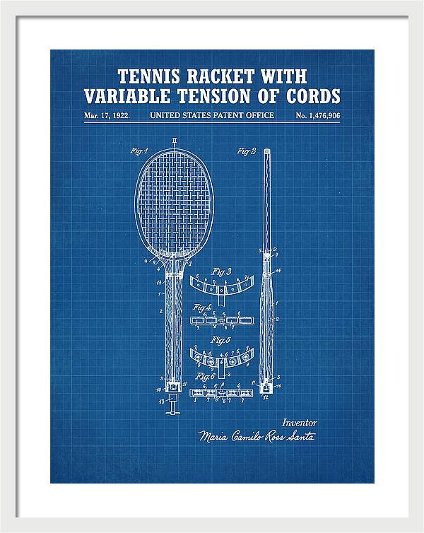 Tennis Racket With Variable Tension Of Cords Blueprint Patent Us1476906a