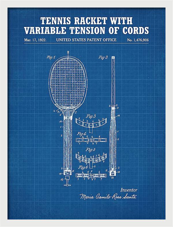 Tennis Racket With Variable Tension Of Cords Blueprint Patent Us1476906a