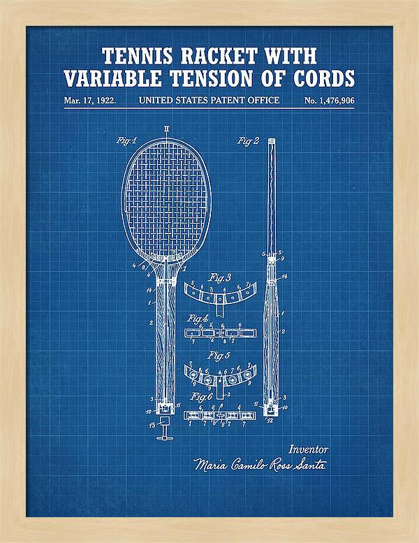 Tennis Racket With Variable Tension Of Cords Blueprint Patent Us1476906a