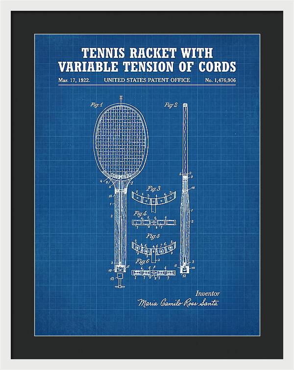 Tennis Racket With Variable Tension Of Cords Blueprint Patent Us1476906a
