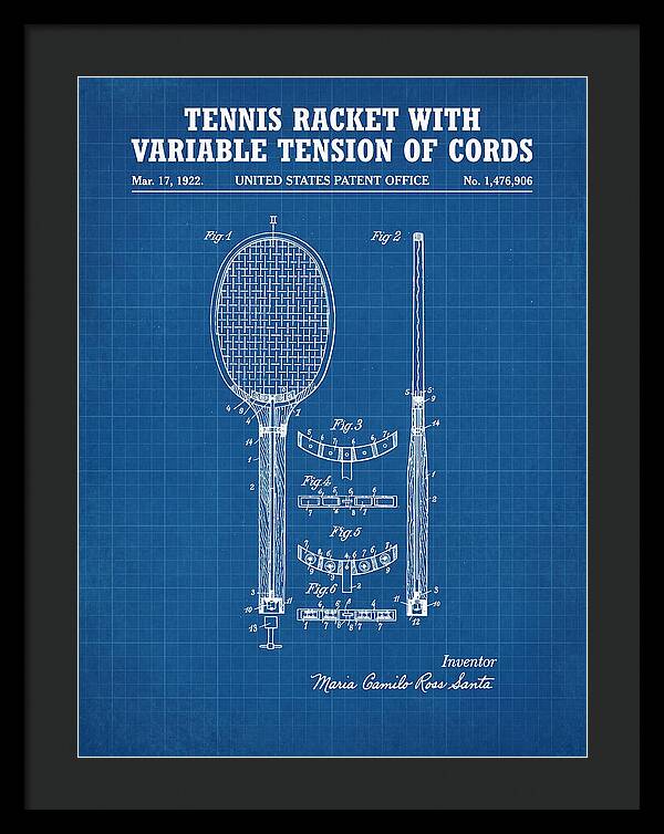 Tennis Racket With Variable Tension Of Cords Blueprint Patent Us1476906a