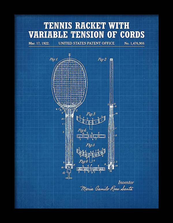 Tennis Racket With Variable Tension Of Cords Blueprint Patent Us1476906a