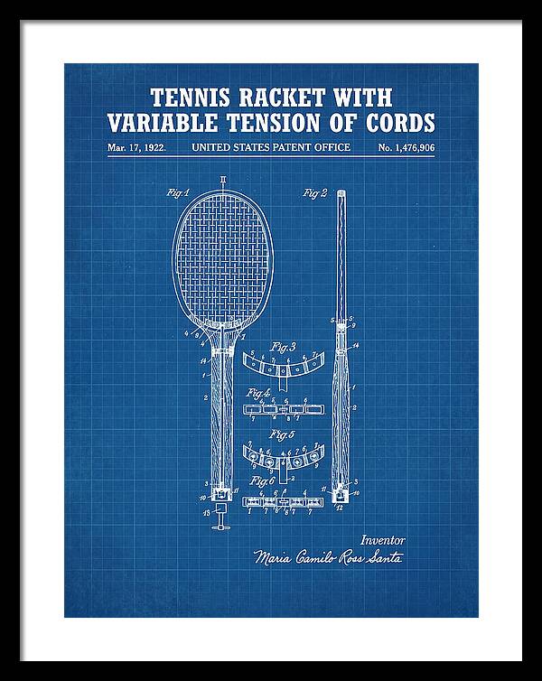 Tennis Racket With Variable Tension Of Cords Blueprint Patent Us1476906a
