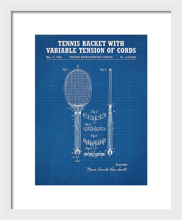 Tennis Racket With Variable Tension Of Cords Blueprint Patent Us1476906a