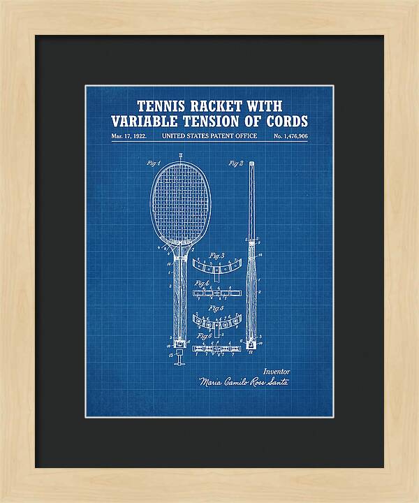 Tennis Racket With Variable Tension Of Cords Blueprint Patent Us1476906a