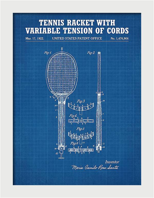 Tennis Racket With Variable Tension Of Cords Blueprint Patent Us1476906a