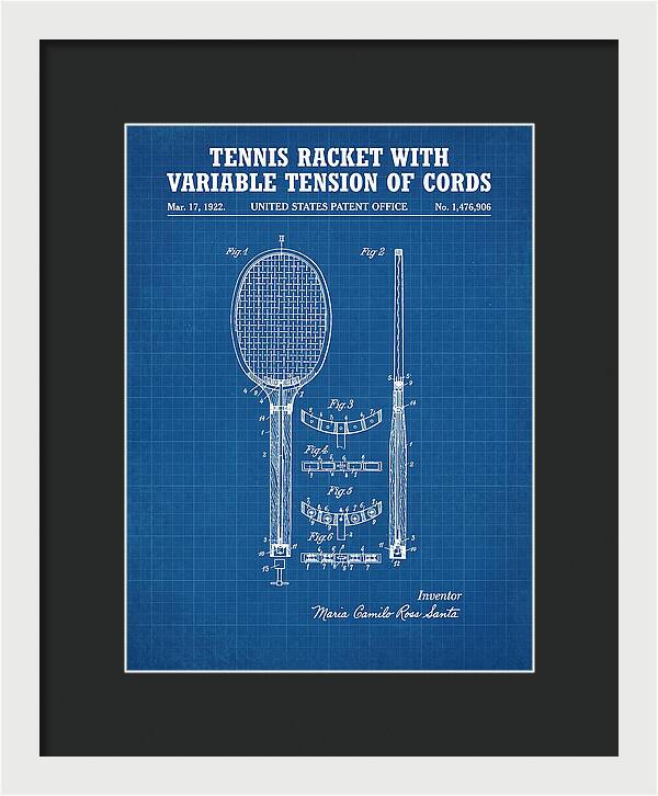 Tennis Racket With Variable Tension Of Cords Blueprint Patent Us1476906a