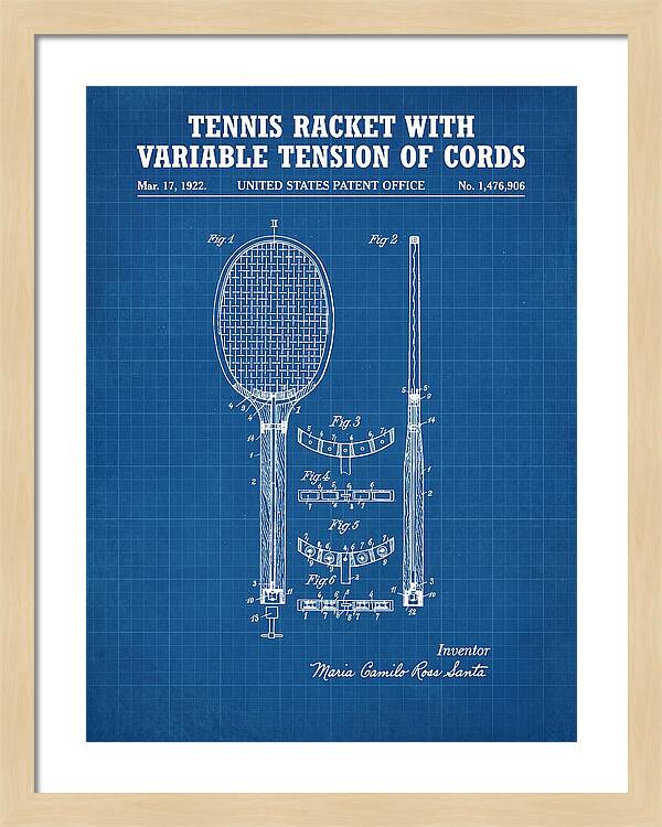Tennis Racket With Variable Tension Of Cords Blueprint Patent Us1476906a