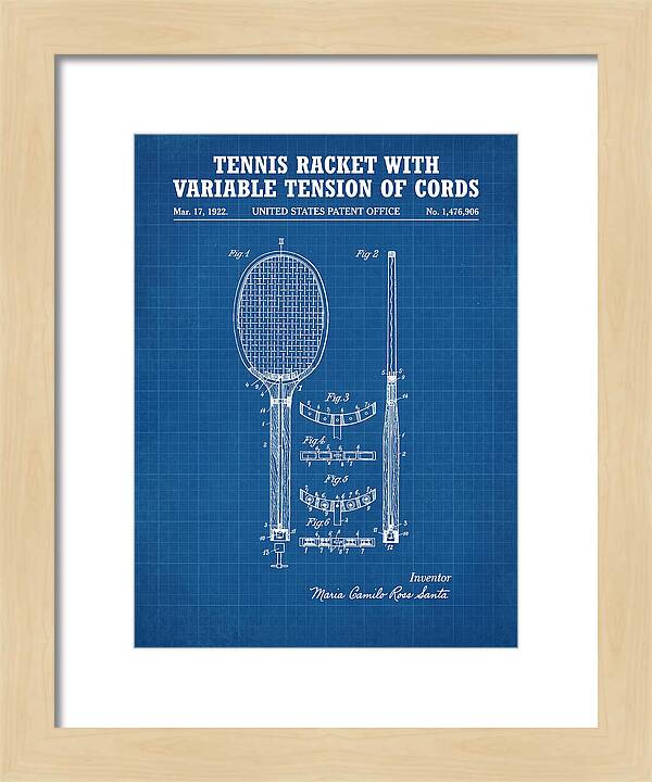 Tennis Racket With Variable Tension Of Cords Blueprint Patent Us1476906a