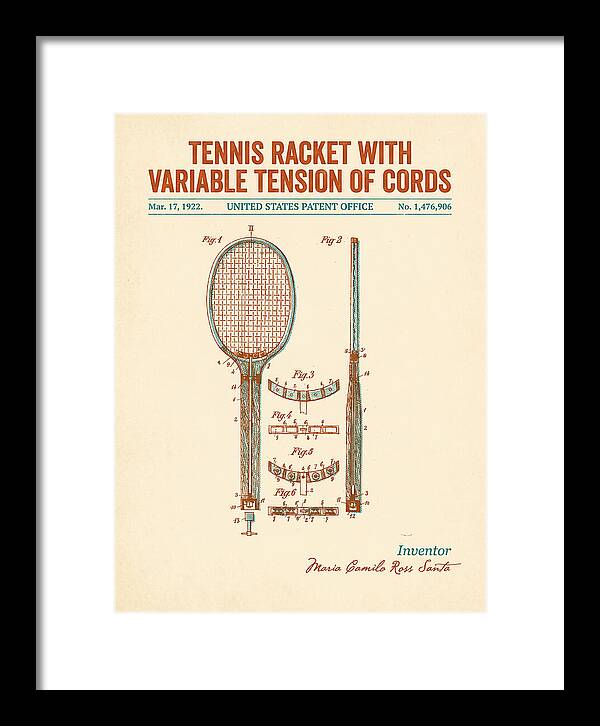 Tennis Racket With Variable Tension Of Cords Retro Patent Us1476906a