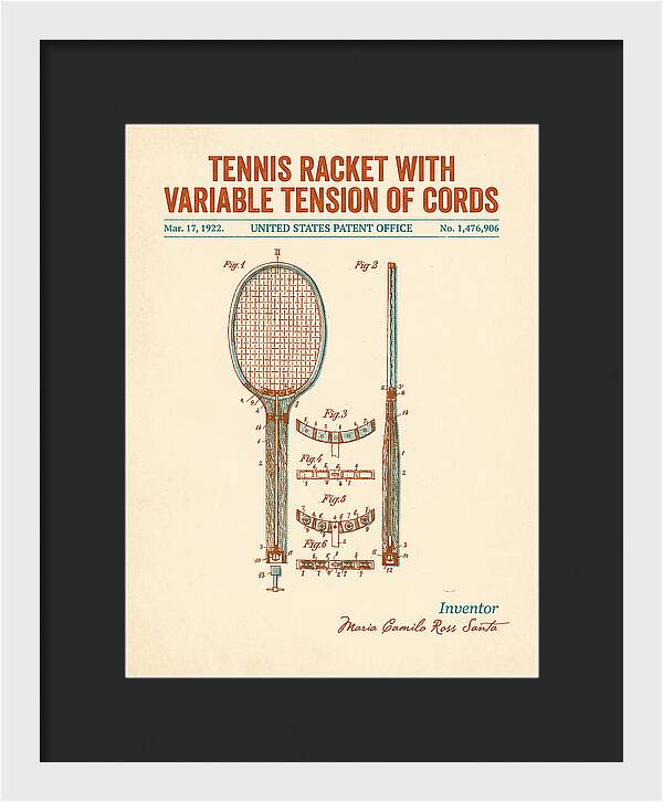 Tennis Racket With Variable Tension Of Cords Retro Patent Us1476906a