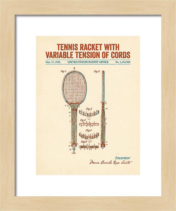 Tennis Racket With Variable Tension Of Cords Retro Patent Us1476906a