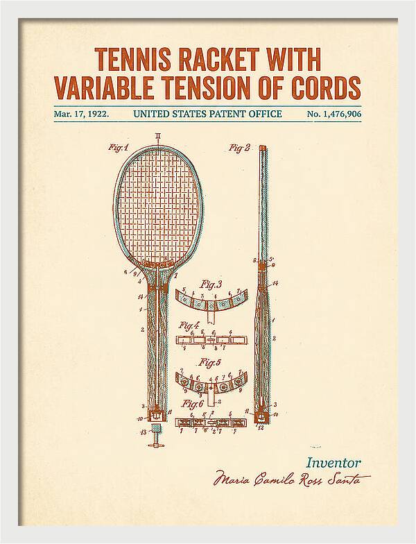 Tennis Racket With Variable Tension Of Cords Retro Patent Us1476906a