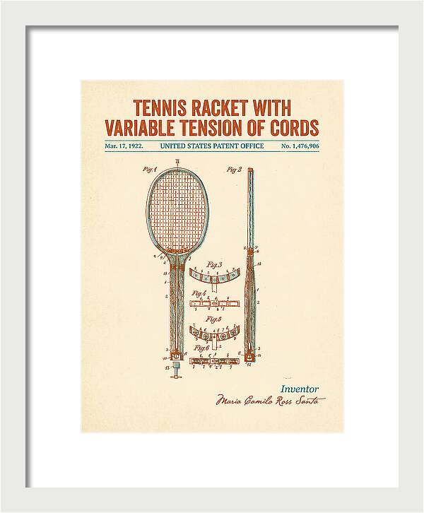 Tennis Racket With Variable Tension Of Cords Retro Patent Us1476906a