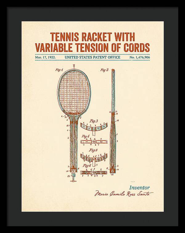 Tennis Racket With Variable Tension Of Cords Retro Patent Us1476906a