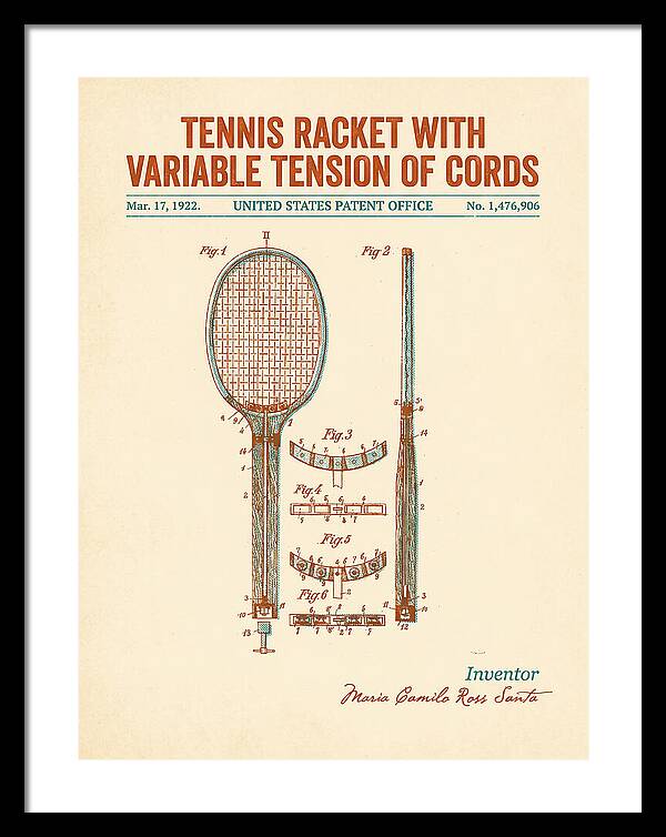 Tennis Racket With Variable Tension Of Cords Retro Patent Us1476906a