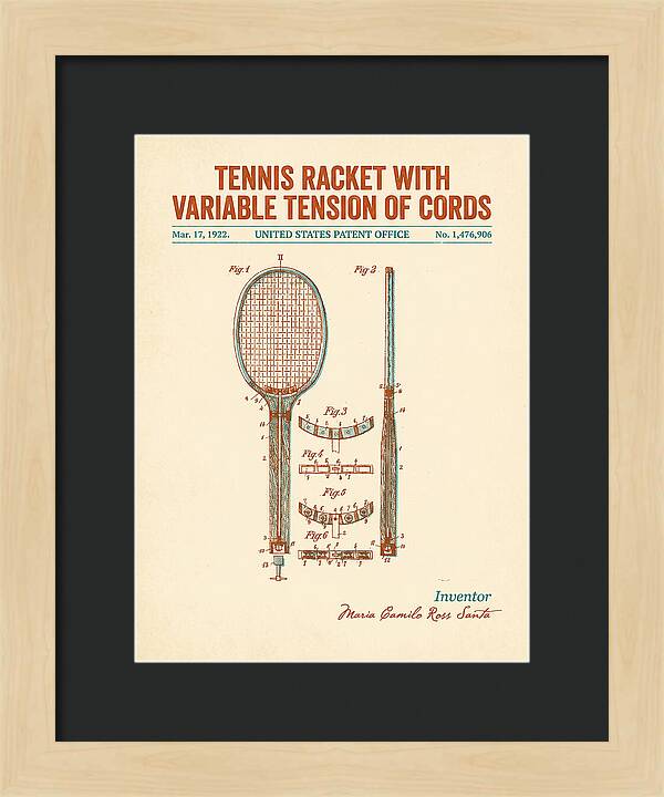 Tennis Racket With Variable Tension Of Cords Retro Patent Us1476906a