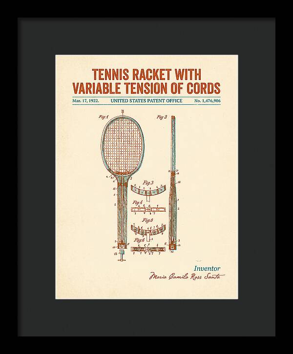 Tennis Racket With Variable Tension Of Cords Retro Patent Us1476906a