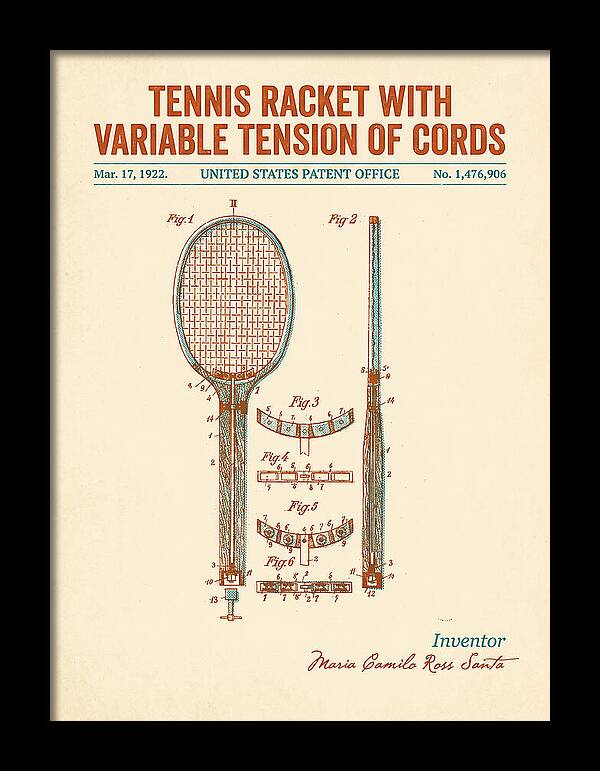 Tennis Racket With Variable Tension Of Cords Retro Patent Us1476906a