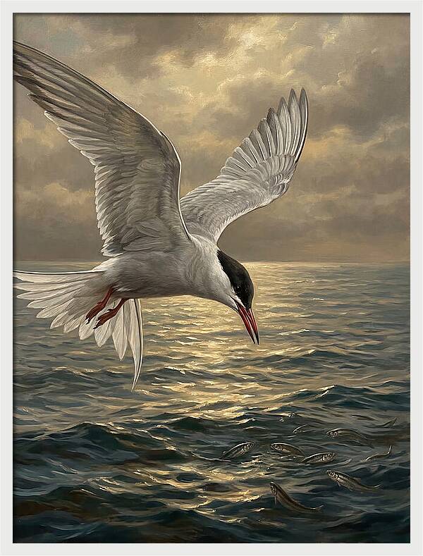 Tern Diving Into Water