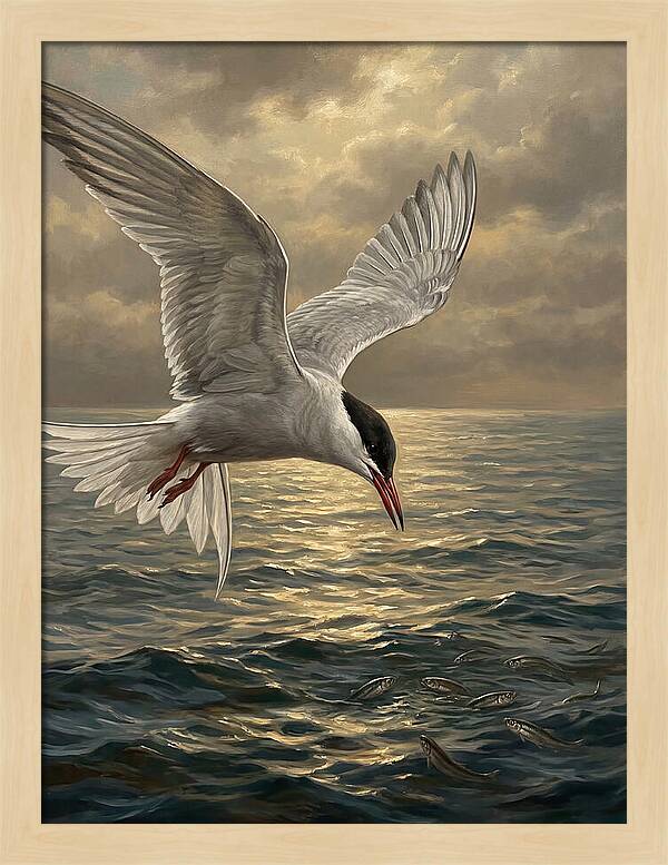 Tern Diving Into Water