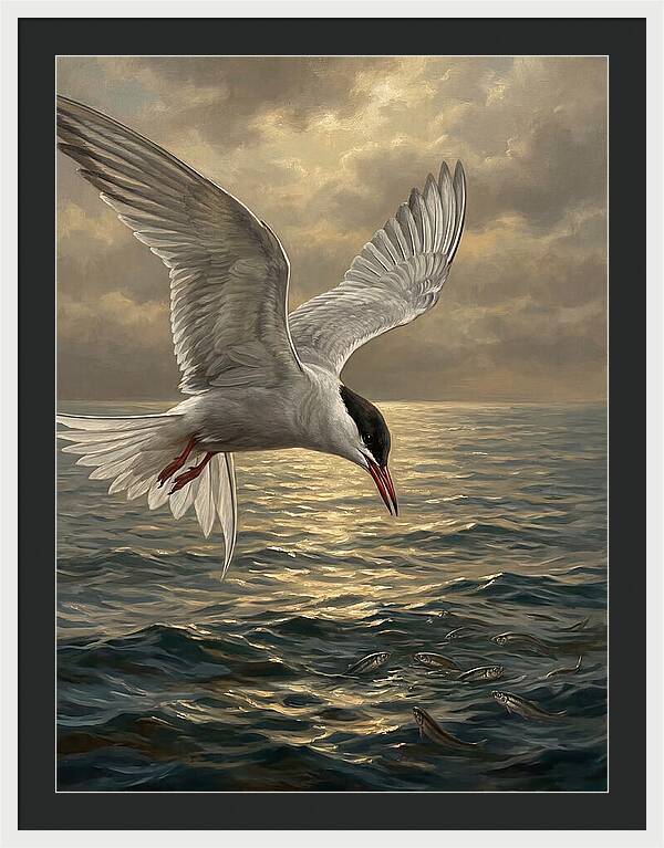 Tern Diving Into Water