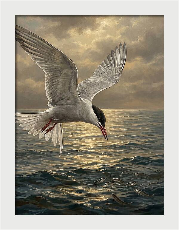 Tern Diving Into Water
