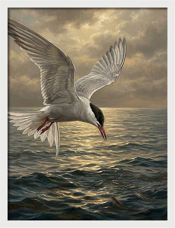 Tern Diving Into Water