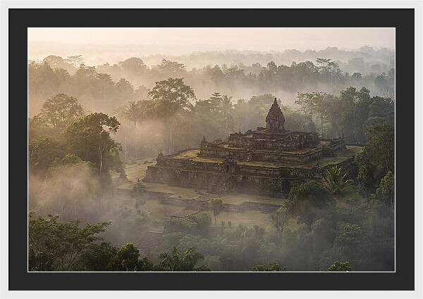 Terraced Temple Complex Rising Through Mist