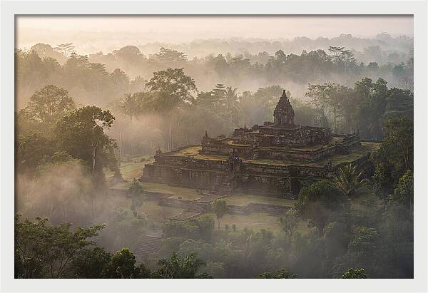 Terraced Temple Complex Rising Through Mist