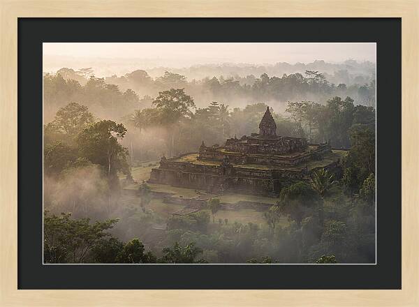 Terraced Temple Complex Rising Through Mist