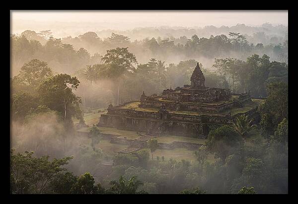 Terraced Temple Complex Rising Through Mist