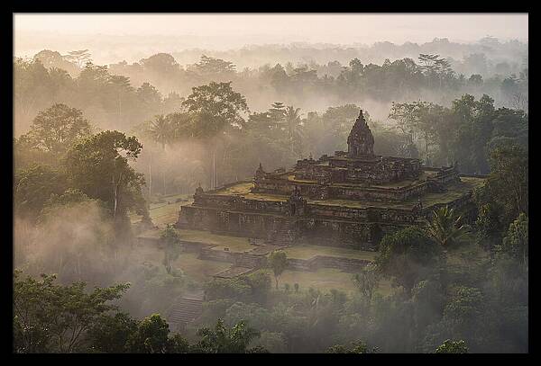Terraced Temple Complex Rising Through Mist