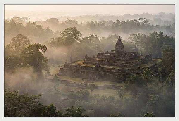 Terraced Temple Complex Rising Through Mist