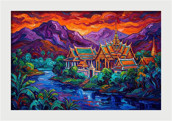 Thai Temple At Sunset