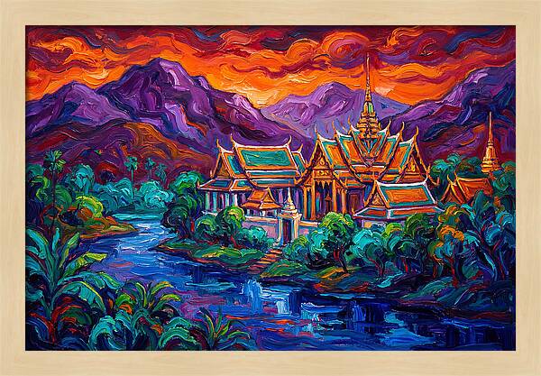 Thai Temple At Sunset