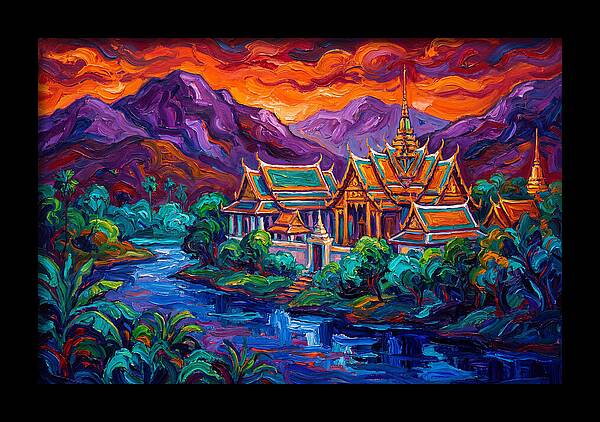 Thai Temple At Sunset
