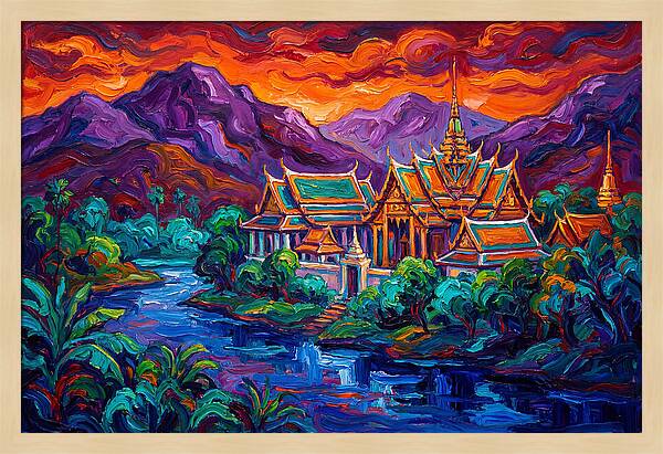Thai Temple At Sunset