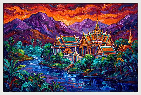 Thai Temple At Sunset
