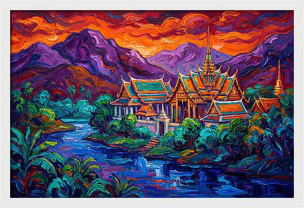Thai Temple At Sunset