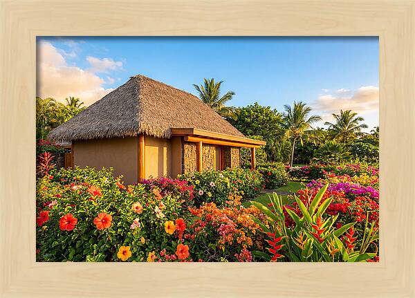 Thatched Roof Cottage Surrounded By Blooms