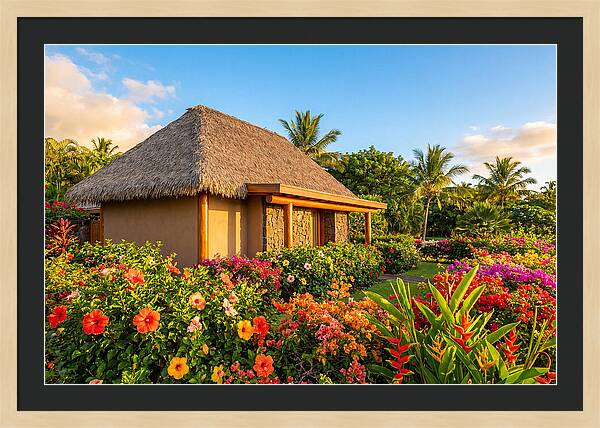 Thatched Roof Cottage Surrounded By Blooms