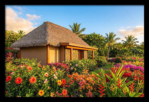 Thatched Roof Cottage Surrounded By Blooms