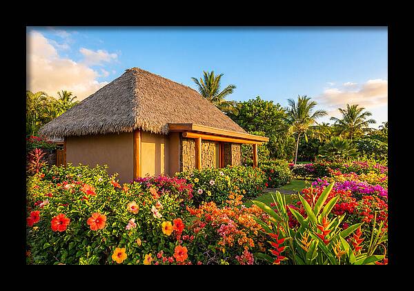 Thatched Roof Cottage Surrounded By Blooms