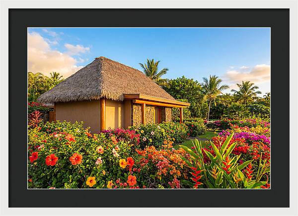 Thatched Roof Cottage Surrounded By Blooms