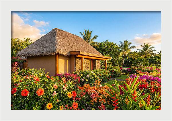 Thatched Roof Cottage Surrounded By Blooms