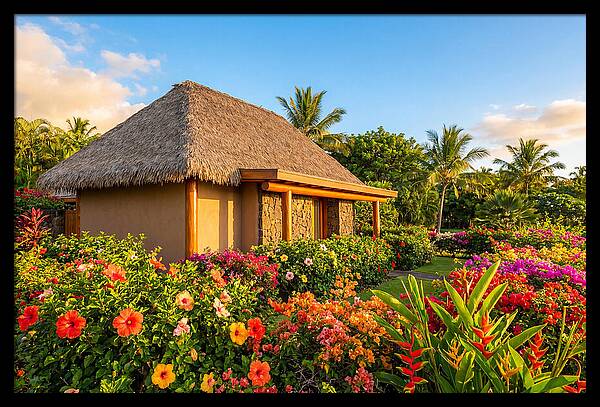 Thatched Roof Cottage Surrounded By Blooms